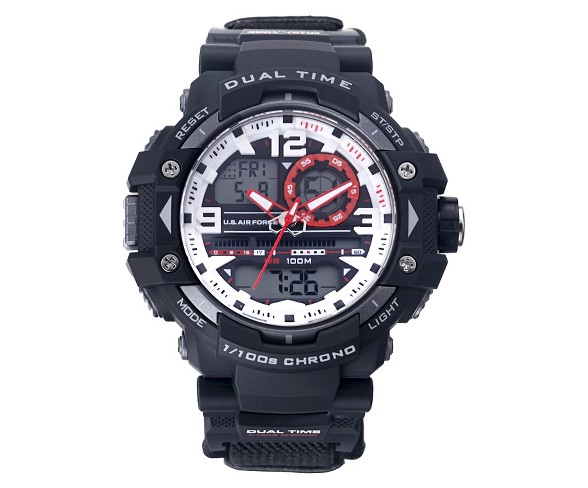 Men's U.S. Air Force C41 Multifunction Watch By Wrist Armor-White And Red Dial - Nylon Strap