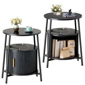 TiramisuBest End Tables Side Table with Storage,Nightstand with Charging Station,Bedside Tables for Living Bedroom Sofa Couch,Yellow Walnut - 1 of 4