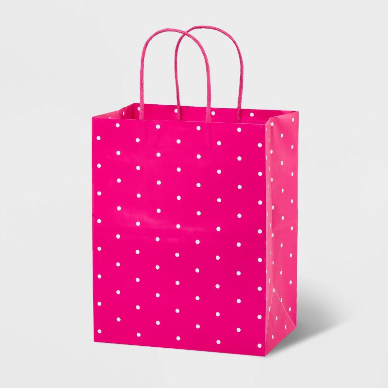 Small Dot Print Bag Pink - Spritz&#8482;: Polka Dotted, All-Occasion Present Carrier with Fabric Handles, 1 of 4