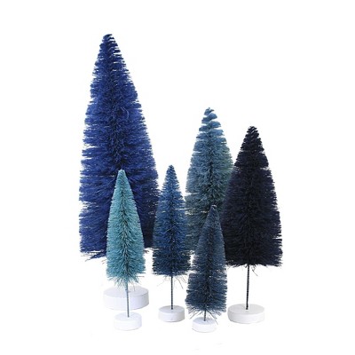 Christmas 15.5" Rainbow Trees Blue St/6 Bottle Brush Winter Putz  -  Decorative Figurines