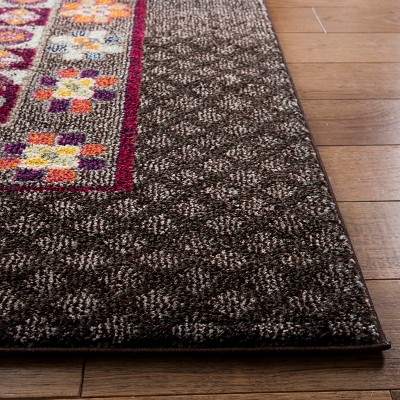 Large Rectangular Red and Brown Boho-Chic Synthetic Area Rug