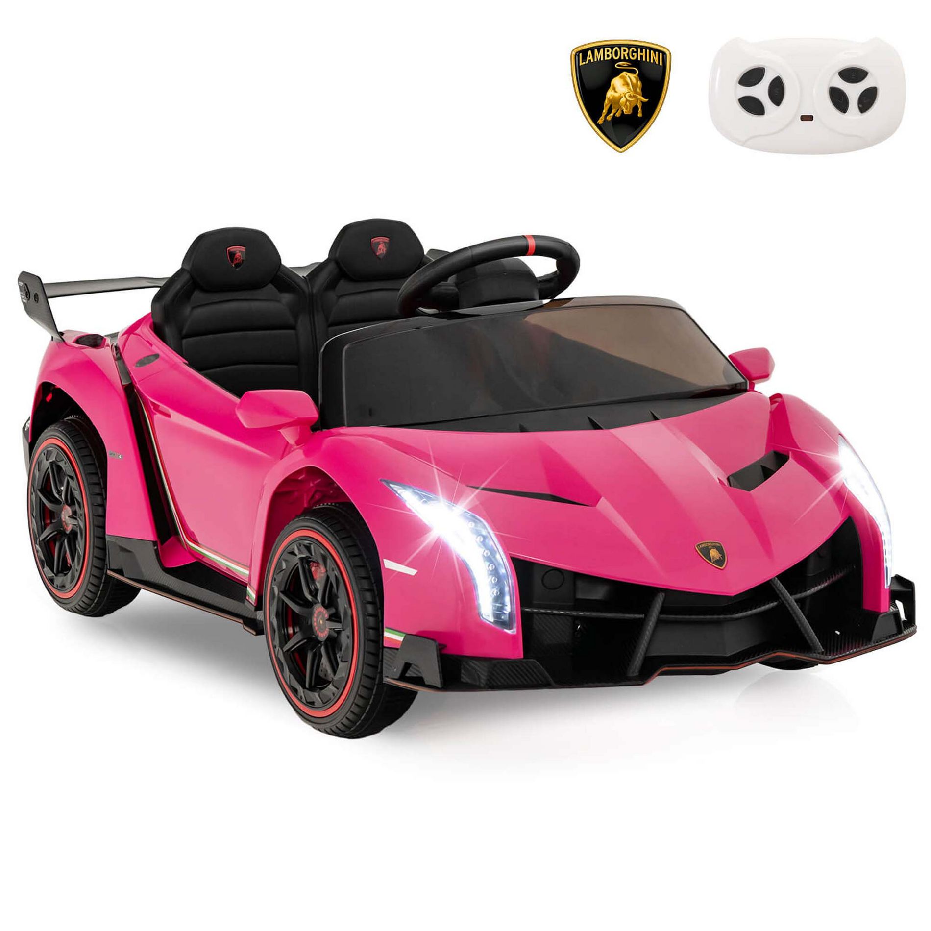 Costway Licensed Lamborghini 4WD Kids Ride-on Sports Car 12V Battery Powered 2.4G Remote Pink