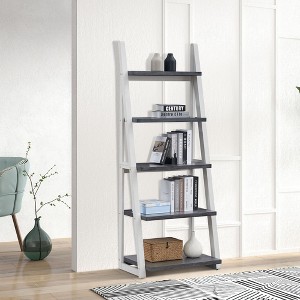 Airsurfer 5-Tier Gray and White Bookshelf Modern Ladder-Style Shelving Unit Storage Solution for Living Room Organization - 1 of 4