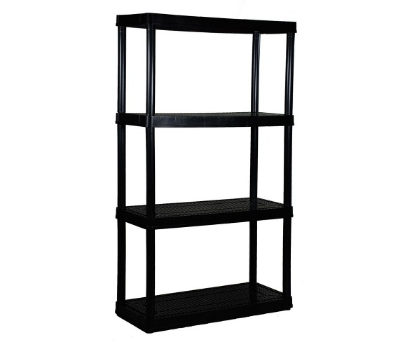 Gracious Living 4 Shelf Tier Medium Resin Indoor And Garage Storage Shelf, Black