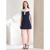 Allegra K Women's Elegant Plaid Panel Tie Neck Puff Short Sleeve Work Dress - 3 of 4