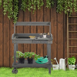 VYNXARIA  36'' Wooden Potting Bench with Sink, Wheels, and Ample Storage! - 1 of 4