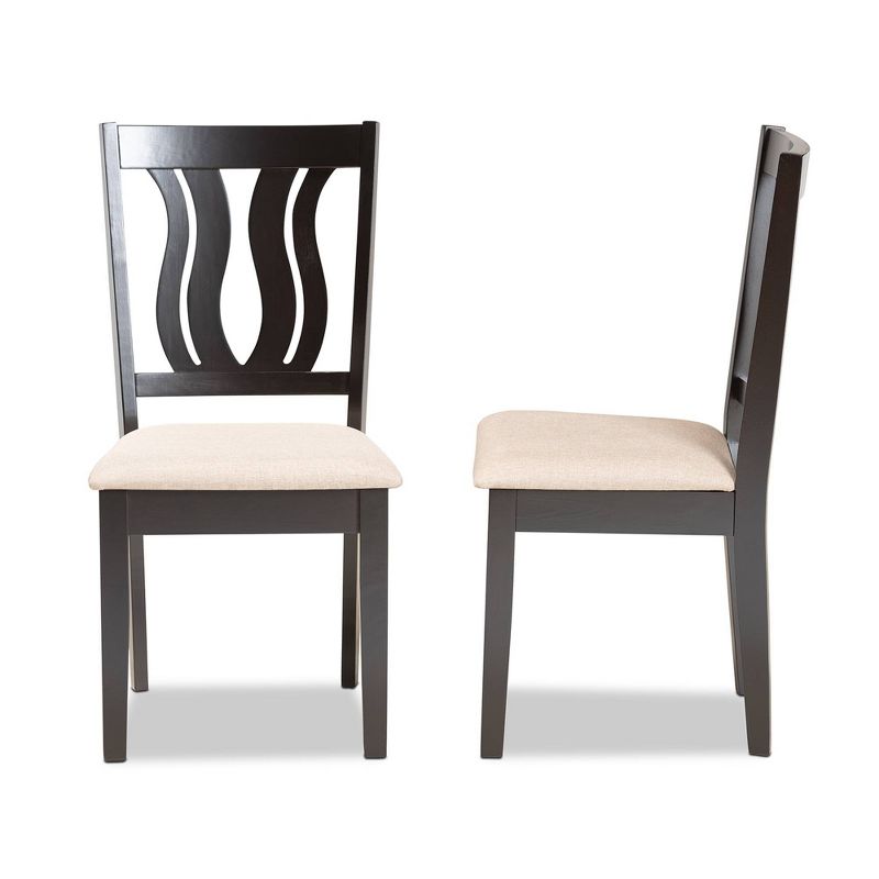 2pc FentonFabric and Wood Dining Chairs Set Brown - Baxton Studio: Upholstered, Geometric Back Design, 4 of 9