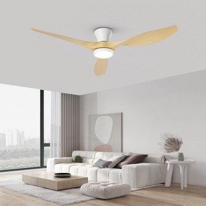 TALOYA 52 inch Integrated LED Indoor Flush Mount Ceiling Fan with Light and Remote,Quiet Reversible DC Motor,Dimmable Light,Light Oak Blade - 1 of 4