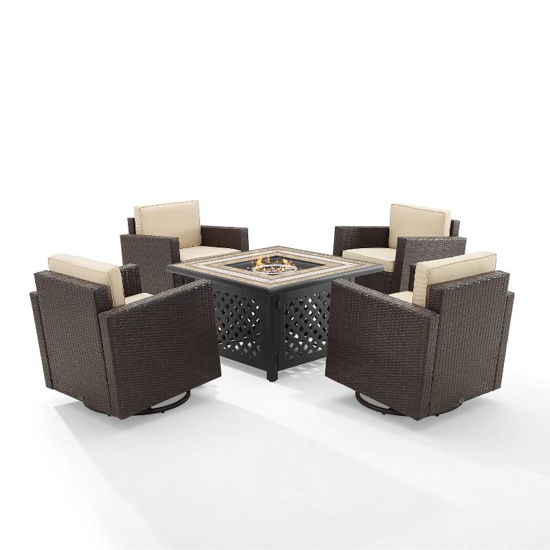 Palm Harbor 5pc Outdoor Wicker Conversation Set with Fire Table - Sand - Crosley, 1 of 13