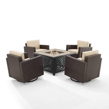 Palm Harbor 5pc Outdoor Wicker Conversation Set with Fire Table - Sand - Crosley