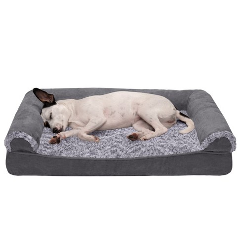 Furhaven Two-tone Faux Fur & Suede Cooling Gel-top Foam Sofa Dog Bed ...