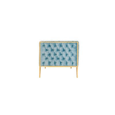 Ocean Blue Tufted Velvet Sofa with Polished Gold Metal Legs