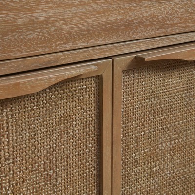 Natural Reclaimed Wood and Cane Webbing Accent Cabinet