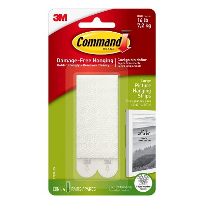 Command Large Picture Hanging Strips 4 Pairs 8 Command Strips Damage Free  Hanging for Christmas Decor White - Office Depot