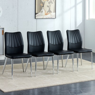 SEVOBAL Dining Chairs Set of 4 Middle Ages Modern Chair PU Cushion and Silver Legs, Suitable for Restaurants, Living Rooms, Black, 17.9"*16.9"*34.3"
