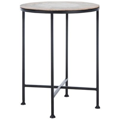 15'' Transitional Black Agate & Wood Round Side Table