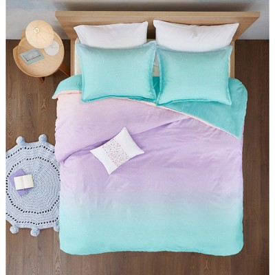 Twin/Twin XL 3pc Dazzle Metallic Glitter Printed Reversible Duvet Cover Set Aqua