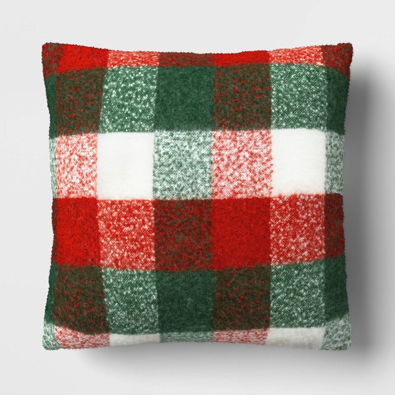Oversized Faux Mohair Check Square Throw Pillow - Threshold&#8482;, 1 of 6