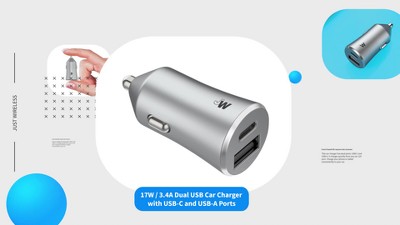 Just Wireless 3.4a Dual Port Usb-a And Usb-c Car Charger - Gray : Target