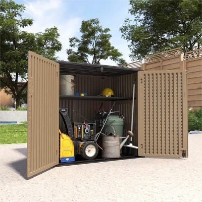 Syemin Outdoor Storage Shed, Vertical Tall Tool Shed with Five Shelves, Lockable Door for Patio, Backyard and Lawn, Brown, 53.1"*33.1"*46.9"