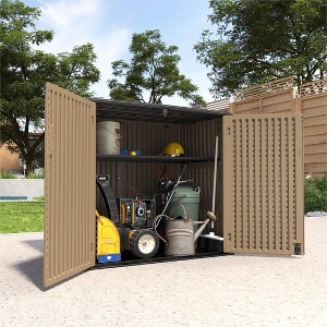 Syemin Outdoor Storage Shed, Vertical Tall Tool Shed with Five Shelves, Lockable Door for Patio, Backyard and Lawn, Brown, 53.1"*33.1"*46.9" - 1 of 4