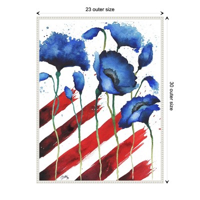 Patriotic Floral II Blue and Red Canvas Wall Art with White Frame