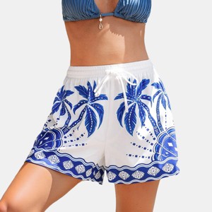 Women's Lazy Palms Tropical Cover Up Shorts - Cupshe-L-Blue - 1 of 4