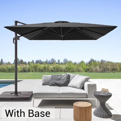 Sonkuki 10x10ft Cantilever Patio Umbrella Offset Hanging Umbrella with Base and 270gsm Fade-Resistant Fabric 360° Outdoor