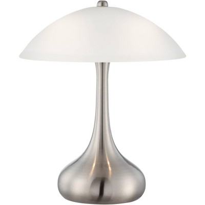 360 Lighting Modern Accent Table Lamp 16" High Brushed Steel Droplet White Glass Shade Touch On Off for Bedroom Bedside Nightstand