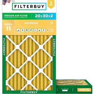 Filterbuy 20x30x2 Air Filter (2-Pack), Pleated MERV 11 Allergen Defense Replacement HVAC AC Furnace Filters (Actual Size: 19.75 x 29.75 x 1.75) - 1 of 4