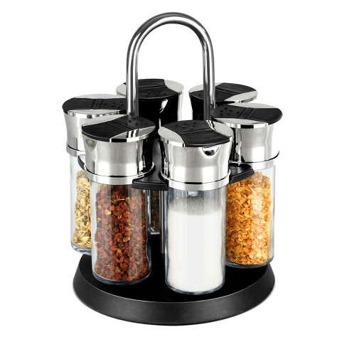 Made Easy Kit Spice and Seasoning Jar Carousel Organizer with Pestle and Mortar (Black)