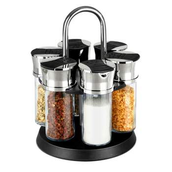 Home Basics Compact Carousel 6-Jar Spice Rack with Steel Carrying Handle, Black