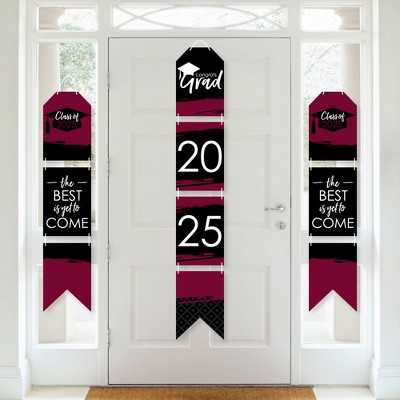Big Dot of Happiness Maroon Grad - Best is Yet to Come - Hanging Vertical Paper Door Banners - 2025 Burgundy Party Wall Decor Kit - Indoor Door Decor