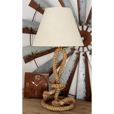 26" Rustic Jute Rope Table Lamp with White Shade