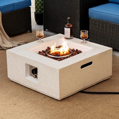 Costway 28'' Terrazzo Fire Pit Table 40,000 Btu Square Propane Gas Fire