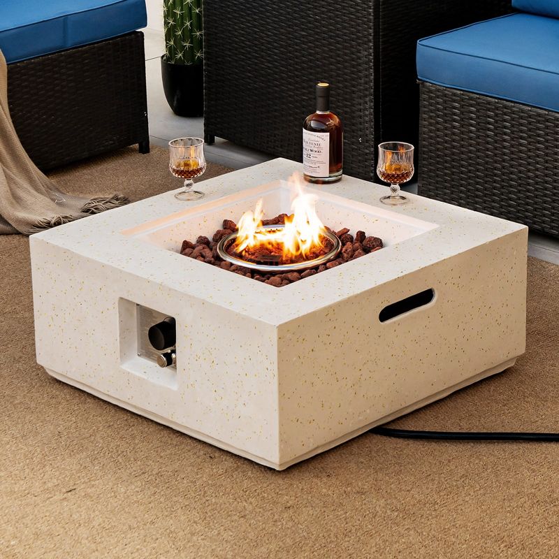 Costway 28'' Terrazzo Fire Pit Table 40,000 BTU Square Propane Gas Fire Pit with PVC Cover, 3 of 11