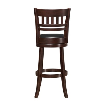 Elegant Dark Cherry Swivel Bar Stool with Black Faux Leather Seat
