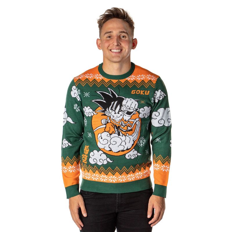 Dragon Ball Z Men's Kid Goku On Cloud Nimbus Ugly Christmas Sweater Pullover, 1 of 6