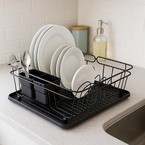 J&V TEXTILES 3-in-1 Dish Drying Rack, Countertop or Over Sink Design, Removable Utensil Holder, Non-Slip Feet - 1 of 4