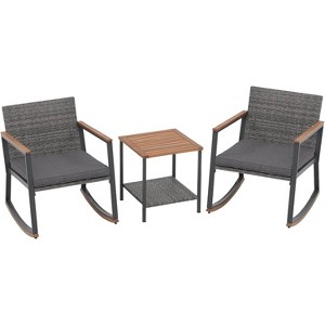My Depot Outdoor Rattan Chair 3 Piece Set with Coffee Table and Cushions for Balcony Porch Poolside - 1 of 4