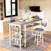 Hooseng 3-Piece Dining Room Table Set with 2 Upholstered Bar Stools, Modern Farmhouse Style Bar Table Set for 2 with Multiple Tier Storage Shelves - 4 of 4