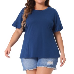 Agnes Orinda Women's Plus Size Short Flounce Sleeve Casual Summer Round Neck Blouses - 1 of 4
