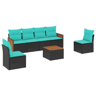 vidaXL Patio Sofa Set Black, Blue - Black With Table
