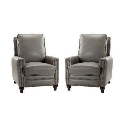 Set of 2 Theresa Modern Upholstery Genuine Leather Recliner with Nailhead Trim for Living Room and Bedroom| ART OF LIVING DESIGNS