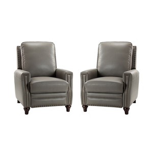 Set of 2 Theresa Modern Upholstery Genuine Leather Recliner with Nailhead Trim for Living Room and Bedroom| ART OF LIVING DESIGNS - 1 of 4