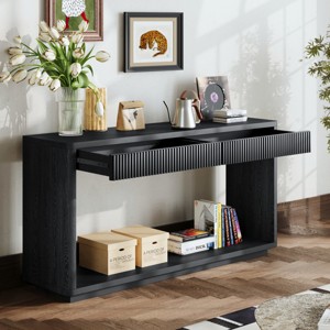 60'' Fluted Console Table with 2 Drawers & Open Shelf,Modern Veneer Sofa Table for Entryway,Living Room,Hallway-Baofuwish - 1 of 4