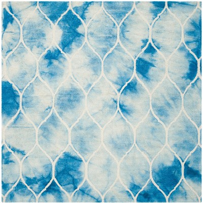 Ivory and Blue Hand-Tufted Wool Square Rug