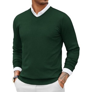 COOFANDY Men Casual V Neck Sweater Ribbed Knit Slim Fit Long Sleeve Pullover Top White - 1 of 4
