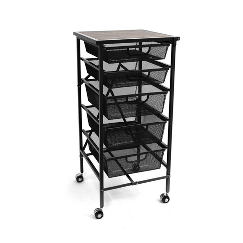 Origami Wheeled Folding Steel 5 Drawer Mesh Storage Kitchen Cart