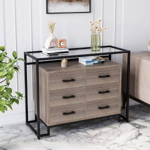 Whizmax Chests of Drawers, Sideboard for Living Room, Dining Room, Bedroom Tempered Glass Top Kitchen Storage Cabinet-Rustic Brown - 1 of 4